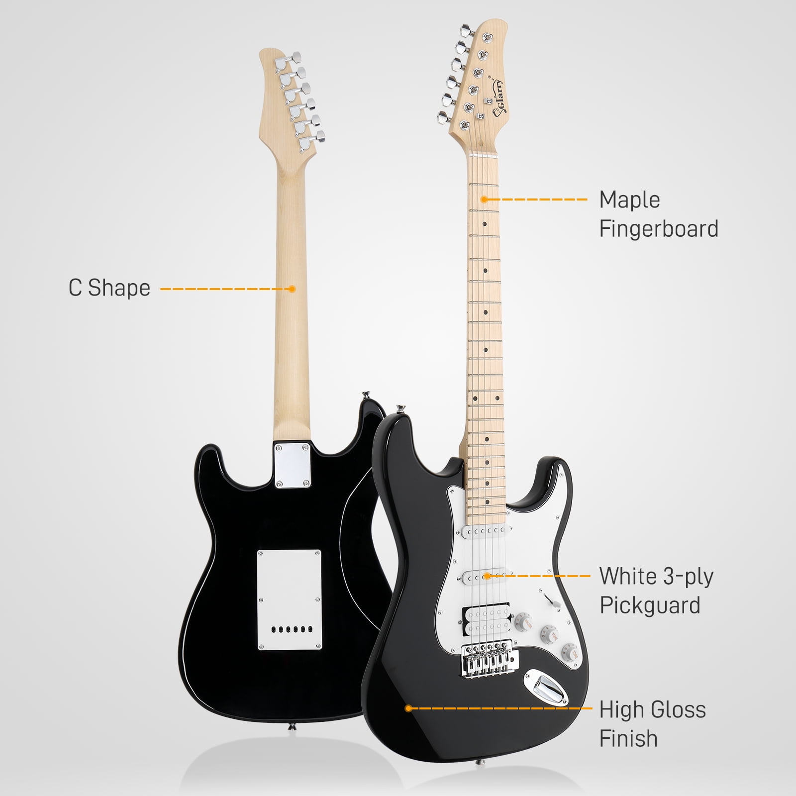 GST Stylish H-S-S Pickup Electric Guitar Kit with 20W AMP Bag Guitar Strap Black