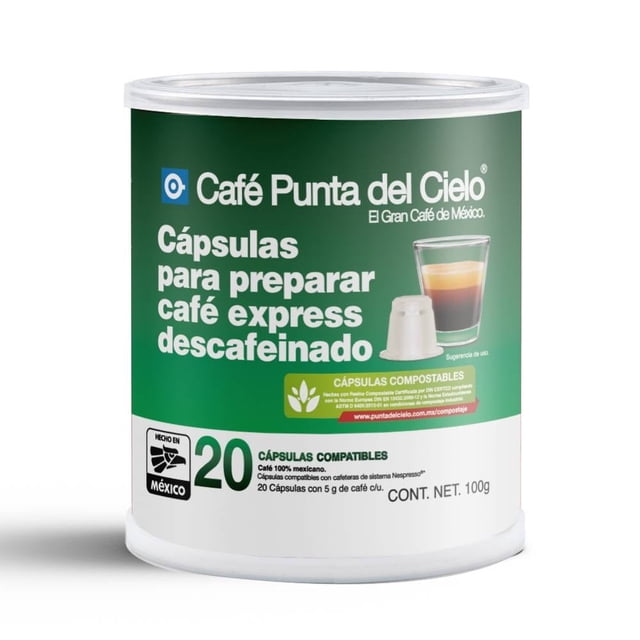 Cápsulas de café Punta del Cielo express descafeinado 20 pzas