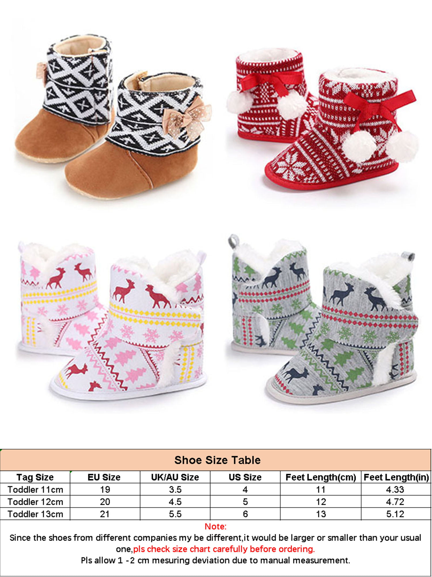 Alamana Lovely Bowknot Plush Balls Baby Infant Warm Prewalker Toddler Shoes Snow Boots Black 11cm
