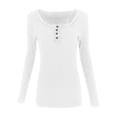 thumbnail image 3 of Faithtur Women?s Henley T-Shirts, Long Sleeve Scoop Neck Button Down Solid Color Slim Fit Tops, 3 of 5