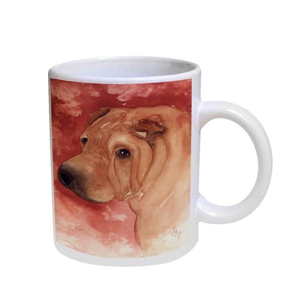 KuzmarK Coffee Cup Mug Pearl Iridescent White - Chinese Shar-Pei Fawn Horsecoat Head Study Art by Denise Every