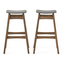 Hosk Fabric Backless Bar Stool, Set of 2, Dark Grey and Walnut Finish