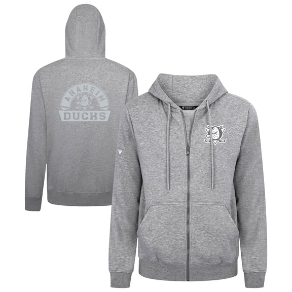 Men's Levelwear Gray Anaheim Ducks Podium Chenille Logo Full-Zip Hoodie