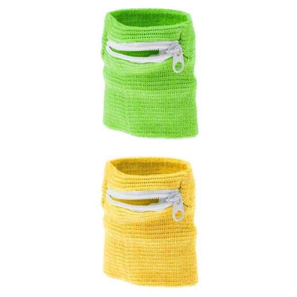 2 Piezas Deportes Fitness Muñequera Banda Para El Sudor Monedero Bolsillo Con Cremallera