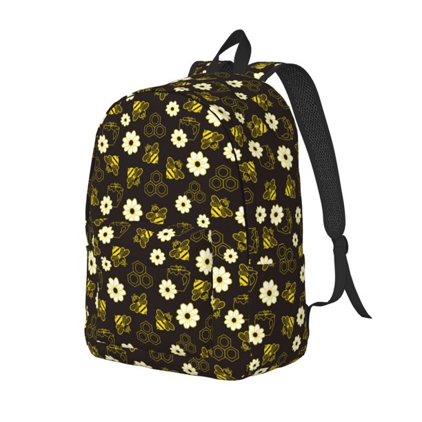 Disketp Honey Bees With Flowers Mochila de Lona Estampada, Mochila Escolar de Viaje Ligera para Estudiantes y Portátil-Small
