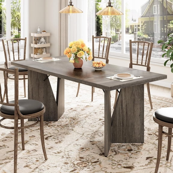 70.9'' Dining Table for 6, Farmhouse Rectangular Kichen Table with Sturdy Frame, Wooden Thickened Long Desk and Dinner Desk for Dining Room, Kitchen, Office, Game Room(No include chairs)
