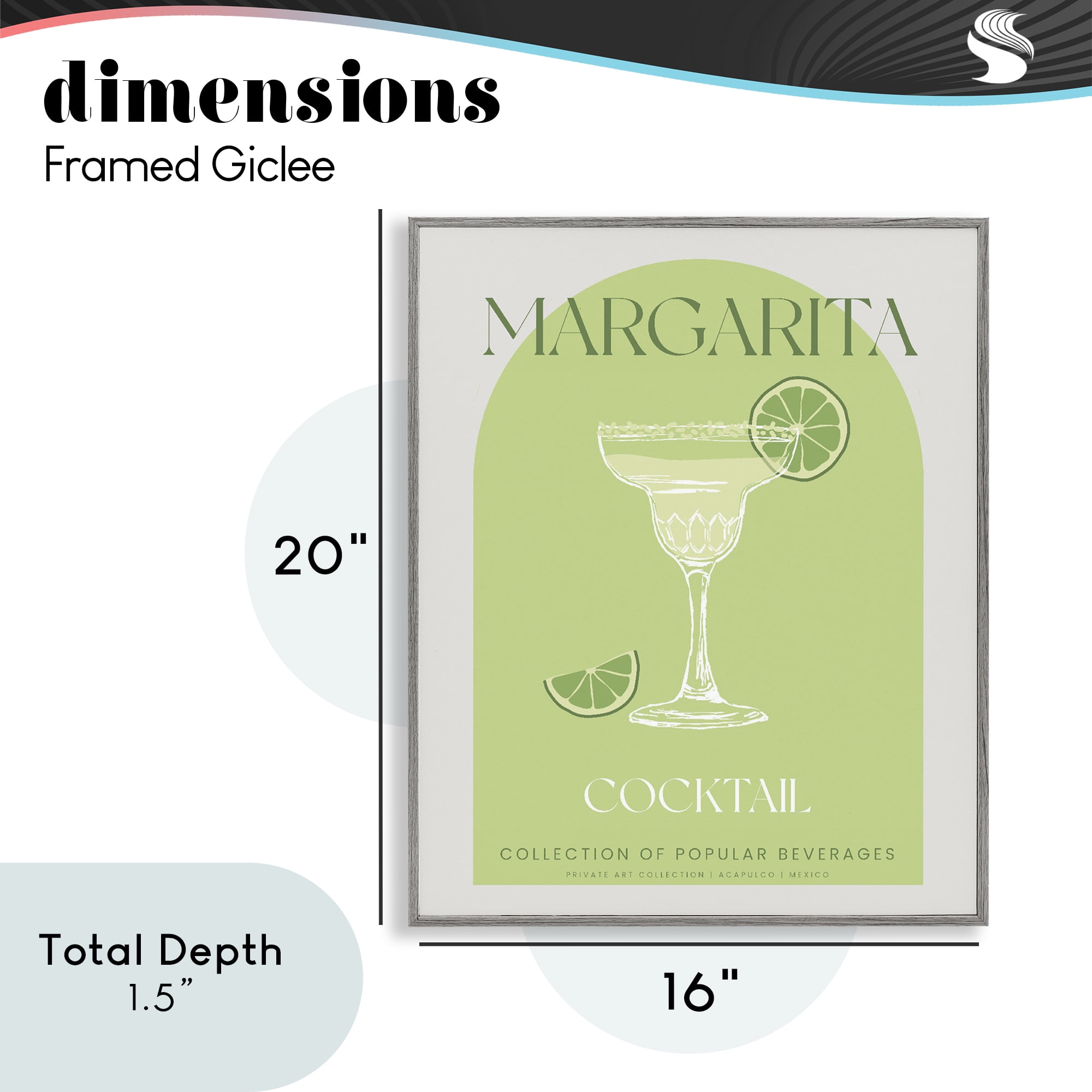 Stylish Retro Margarita Gray Framed Giclee Art, design by Lil' Rue