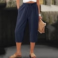 thumbnail image 3 of Stamzod Capri Pants for Women Fashion Lace Patchwork Summer Capris with Pocket Beach Vacation Cropped Pants Navy XL, 3 of 4