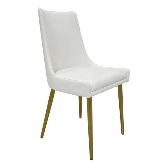 Rusa Dining Chair Set of 2- White Faux Leather Upholstery- Gold Legs