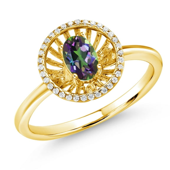 Gem Stone King 18K Yellow Gold Plated Silver Green Mystic Topaz Ring for Women (1.08 Cttw, Oval 6X4MM, Gemstone Birthstone, Size 8)