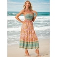 thumbnail image 4 of DARING DIVA Spaghetti Strap Smocked Maxi Boho Floral Dress XL Orange, 4 of 6