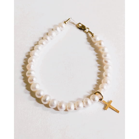 Mindy Harris 14 KT Freshwater Pearl Bracelet with Cross
