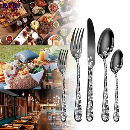 

20Pcs Patterned Golden Cutlery Set Stainless Steel Knife Fork Spoon Tableware Flatware Set Festival Kitchen Dinnerware Xmas Gift