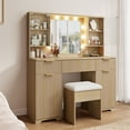 thumbnail image 4 of LainTene Get Ready with Me Vanity Set with Mirror & Lights, Modern Glass Top Dressing Table with 3 Drawers & 2 Large Storage Cabinets, Fluted Vanity Desk for Femal Gift, Natural, 4 of 10