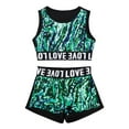 thumbnail image 4 of inhzoy Girls Sequins Dance Outfit Crop Top Short Modern Hip Hop Jazz Street Dancewear Green 10-12, 4 of 5