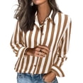 thumbnail image 2 of Long Sleeve Shirts for Women Turn Down Collar Striped Button Up Blouse Brown XL, 2 of 5
