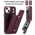 thumbnail image 5 of for iPhone 14 Case with Card Holder Crossbody Lanyard Strap Leather Wallet Case with Magnetic Clasp Kickstand Heavy Duty Protective Back Flip Phone Cover for Women,Winered, 5 of 9