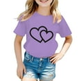 thumbnail image 1 of XDZJLR Chemises Filles Enfant Mignon Graphique Col Rond Manches Courtes Été Vêtements Décontractés Violet 7-8 Ans, 1 of 5