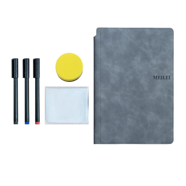 Cuaderno de pizarra, pizarra blanca de borrado reutilizable y paño de limpieza, almohadilla de borrado portátil para notas de estudio y mensajes Gris