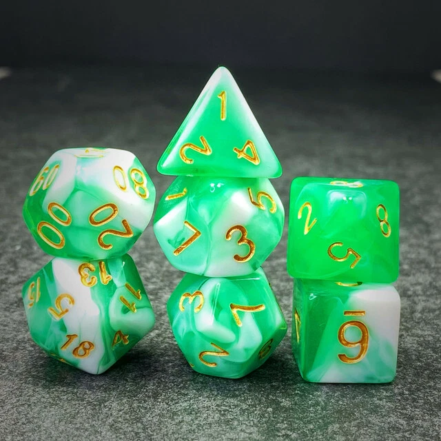 Sage'S Stones - Green/Wht Acrylic Polyhedral Dice Set Games Dnd Dungeons Dragons