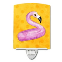 Caroline's Treasures BB8257CNL Flamingo Floaty Yellow Polkadot Ceramic Night Light, 6x4x3", multicolor