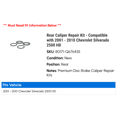 thumbnail image 2 of Rear Caliper Repair Kit - Compatible with 2001 - 2010 Chevy Silverado 2500 HD 2002 2003 2004 2005 2006 2007 2008 2009, 2 of 2