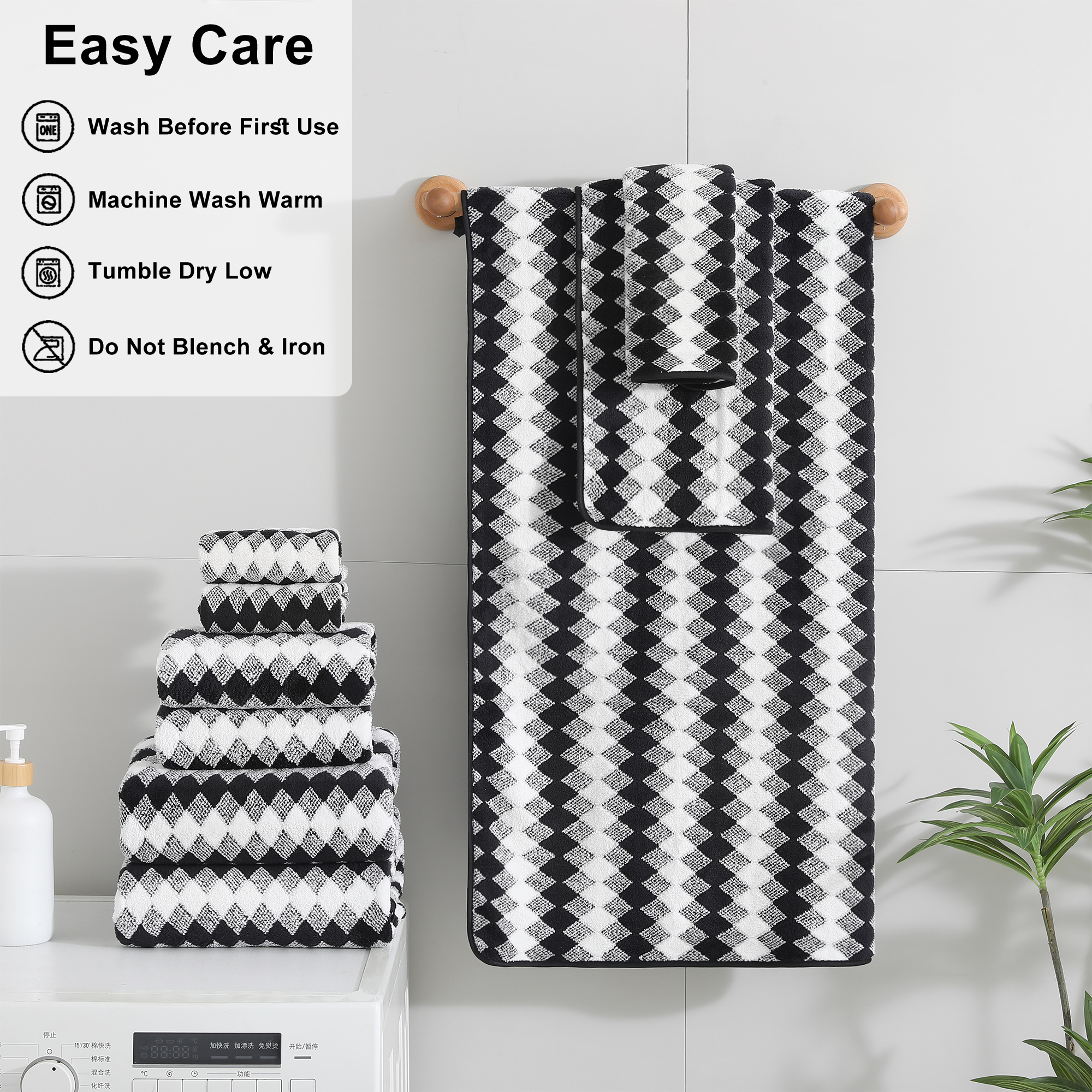 Jessy Home Microfiber Hand Towels, 2-Piece Set, Black photo 6