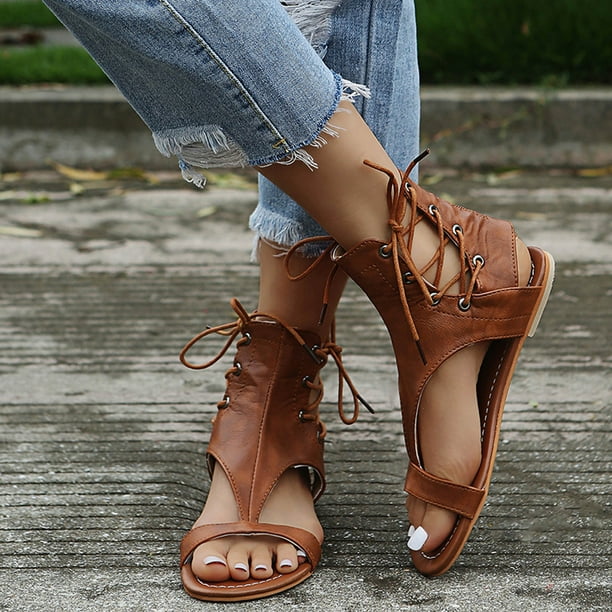 VKEKIEO Round Toe Wedge Sandals For Women Flat Heel Platform Brown -  Walmart.com