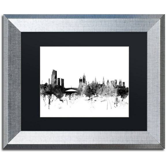 Trademark Fine Art "Leeds England Skyline B&W" Canvas Art by Michael Tompsett, Black Matte, Silver Frame