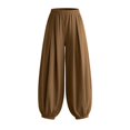 thumbnail image 4 of Lumtrix Cotton Linen Harem Pants Women Balloon Trouser Wide Leg Baggy Pants | Drawstring Elastic Waist Lantern Pants With Pockets Light Brown L, 4 of 7