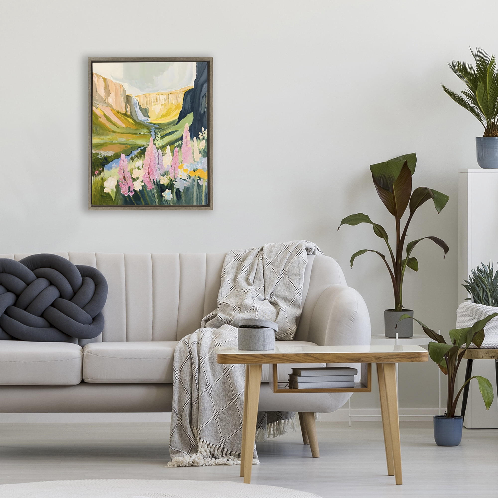 Stupell Industries Waterfall and Valley in Bloom Brown Framed Floater Canvas Wall Art, design by The Prints Vibe