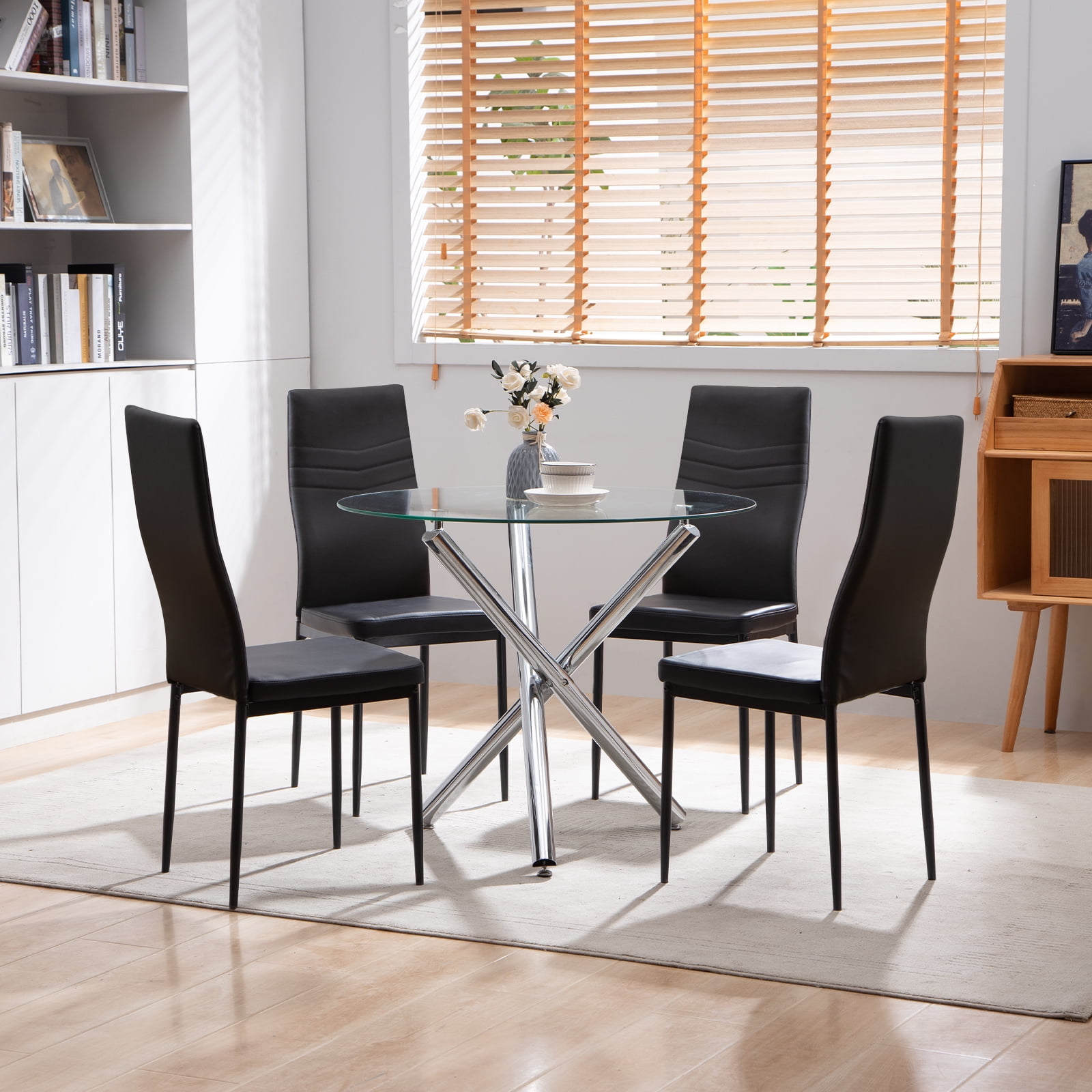 Nopurs Dinner Table Set for 4,Modern Tempered Glass Dining Table and