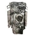 thumbnail image 3 of Qiylii Women Rose Print Loose T-shirt,Long Cutout Sleeve Zipper V-neck Pullover, 3 of 6