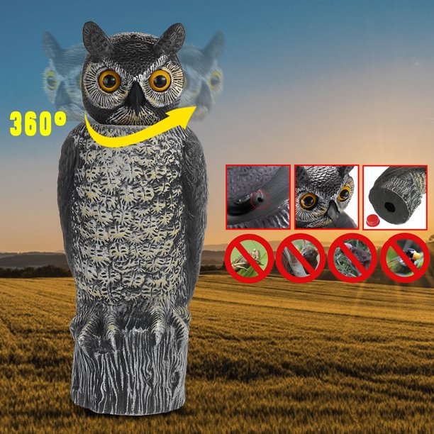 Fake Owl Decoy with 360° Rotating Head Ornamental Hunting Decoy Garden