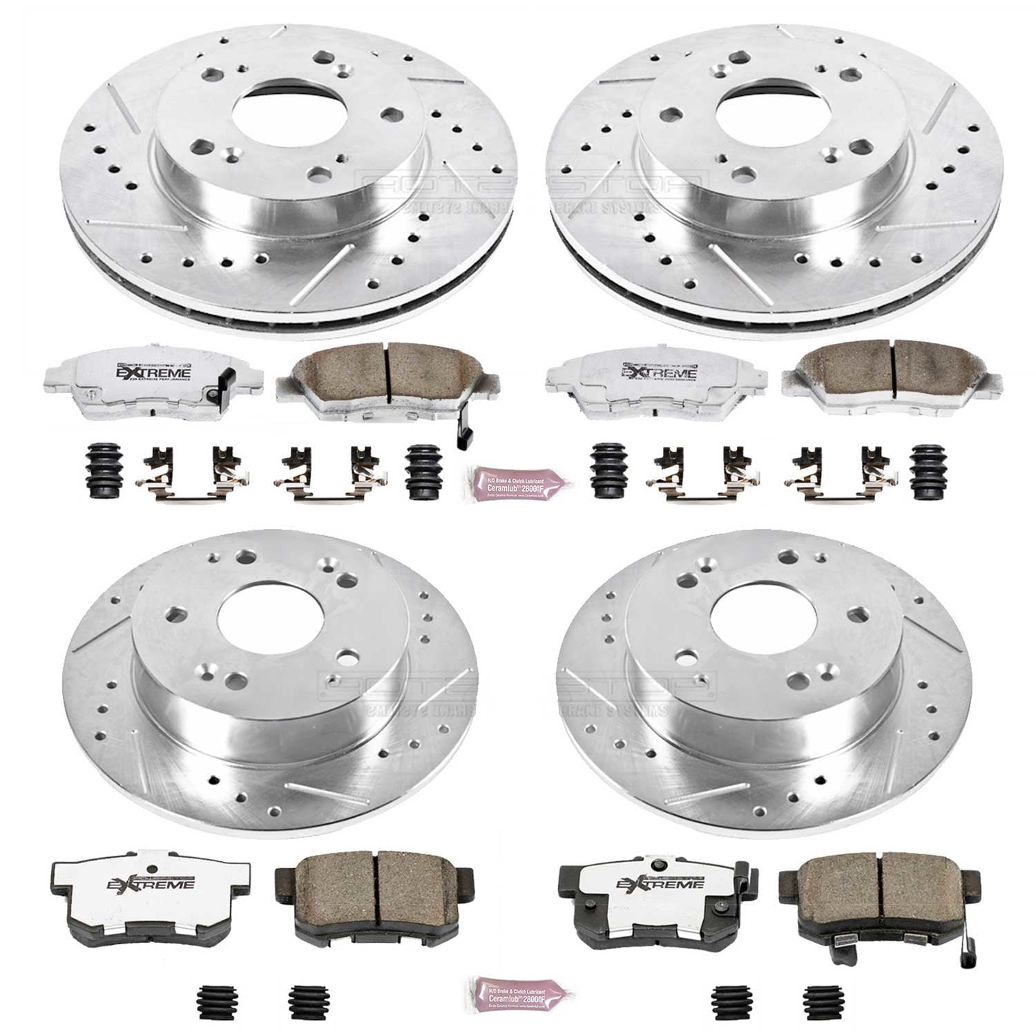 PowerStop Front and Rear Z26 Street Warrior Carbon-Fiber Ceramic Brake Pad and Drilled and Slotted Rotor Kit Fits: ACURA HONDA Select Models K2387-26