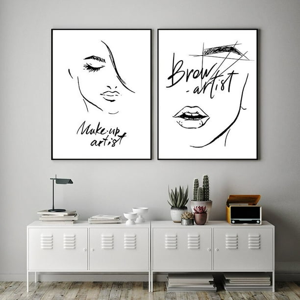 Fashion MakeUp Wall Art Canvas Eyebrow Art Print Lips Eyelashes