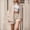 Khaki, variant on Women's Oversized 2 Piece Short Sets Cotton Solid Long Sleeve Button Down Shirts Outfits Summer Beach Vacation Relaxed Fit Suits
