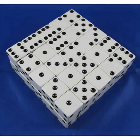 White Opaque Dice with Black Pips D6 25mm (1in) Bulk Pack of 50 Koplow Games