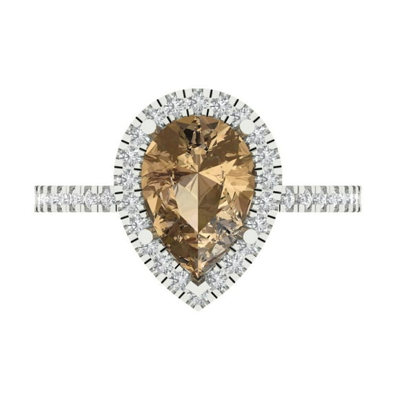 Halo Engagement Ring for Women - 2.38ct Simulated Champagne Diamond in 18K White Gold Promise Ring