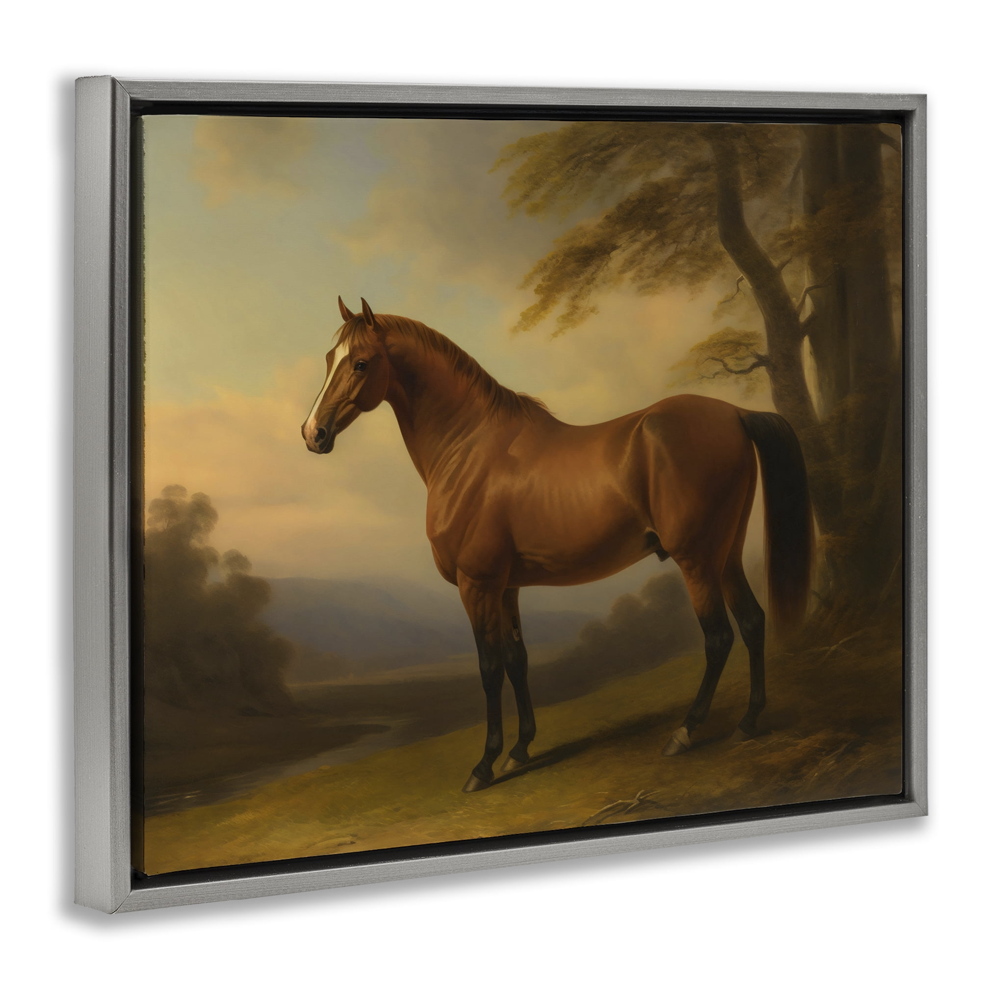 Stupell Industries Vintage Chestnut Horse Gray Framed Floater Canvas Wall Art, design by Creative Studio