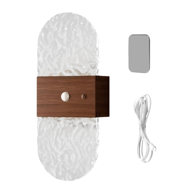Aplique pared moderno, ajustable, inalámbrico, acrílico, LED, lámpara pared, para noche, escalera, cocina, baño, interior. Veta de madera de nogal