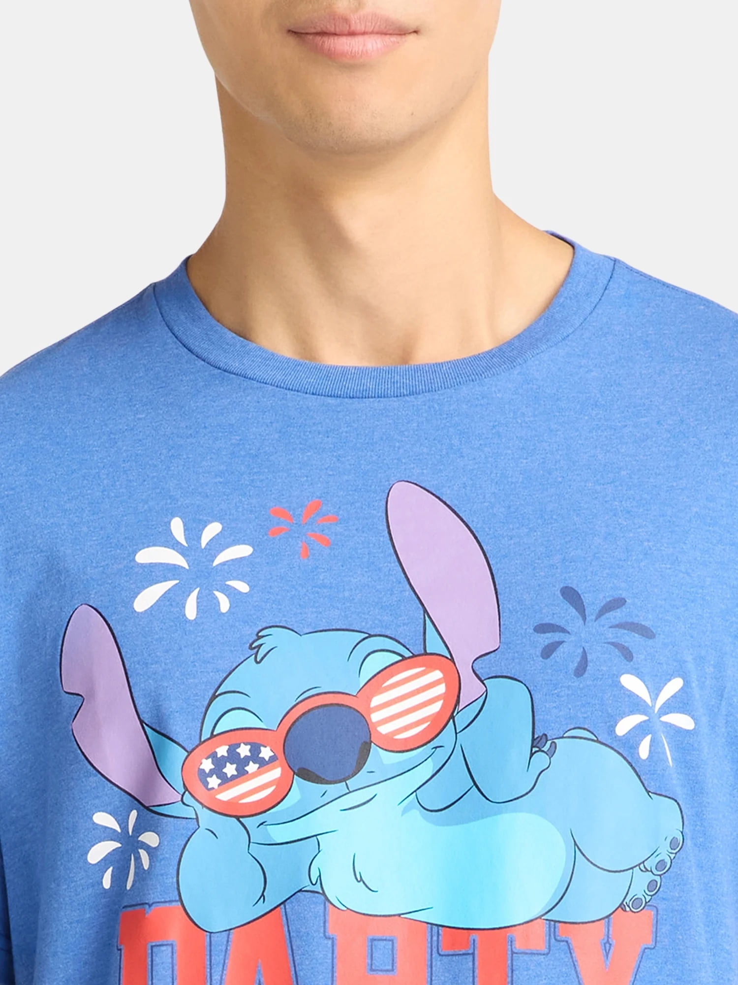 Lilo & Stitch, Men's & Big Men's Graphic T-Shirt, Patriotic Americana July 4th Party Animal, Sizes XS-5XL