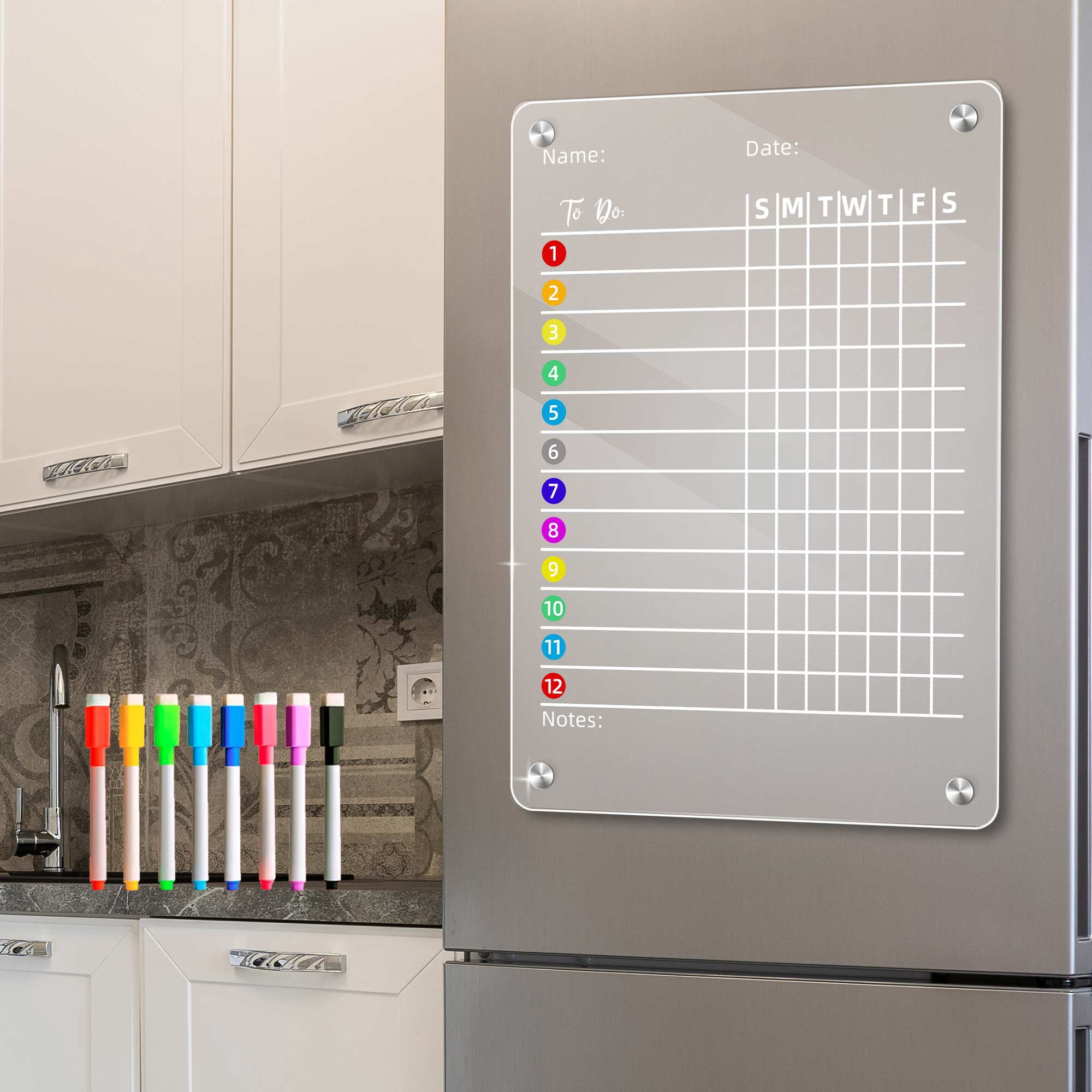 Blingpainting Magnetic Fridge Acrylic Chore Chart for Kids Clear Checklist for Adults and Teenagers Includes 8 Dry Erase Markers Back To School Gifts