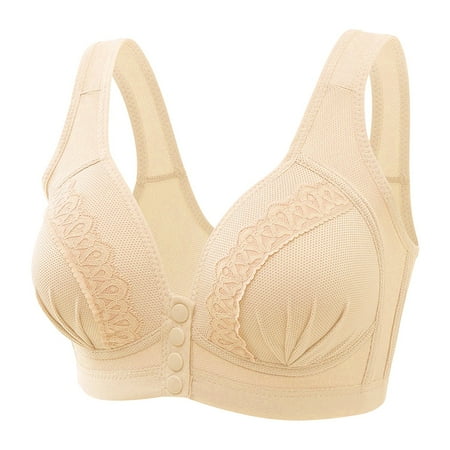 Zshosam Women Sexy Lace Front Button Shaping Cup Shoulder Strap Large Size Underwire Bra(Beige 44)
