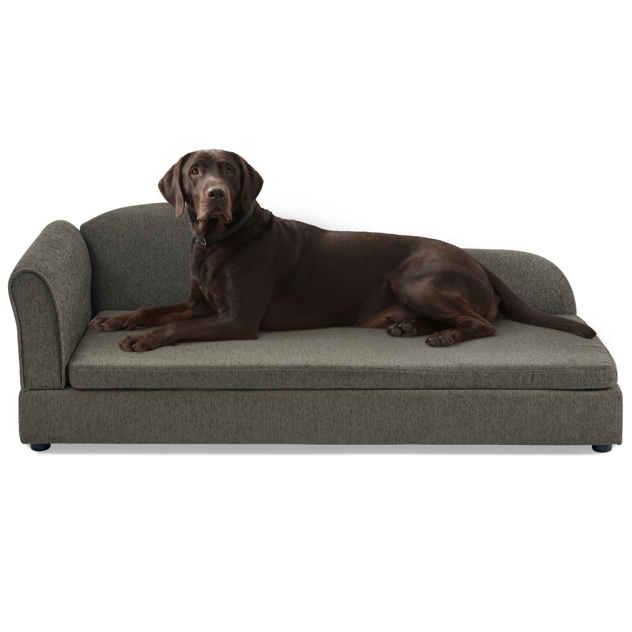 Noble House 55" Linen Upholstered Oversized Pet Sofa, Irregular Wave Backrest Dog Bed with Single Armrest, Dark Gray