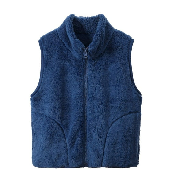 GYRATEDREAM Toddler Boys Girls Sleeveless Fleece Jacket Baby Solid Stand Collar Windproof Zipper Thicken Warm Vest Outerwear Kids Winter Waistcoat Dark Blue for 4-12Y