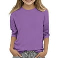 thumbnail image 1 of Hauts pour Filles Décontractés Chandail Léger en Tricot Col Rond Manches 3/4 Chandail Confortable pour Usage Quotidien et Activités Extérieures 5-13 Ans, 1 of 4