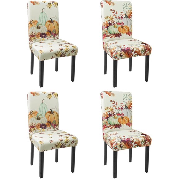 Fall Chair Covers Set of 4 Pumpkin Maple Leaves Stretch Parsons Slipcovers