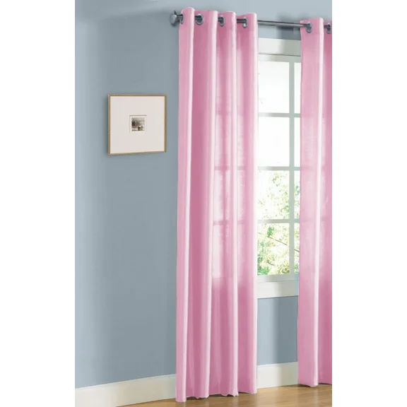 Gorgeous Home Linen 1Pc Pink Solid Color Faux Silk Semi-Sheer Grommet Window Curtain Panel, 55" Width x 84" Length