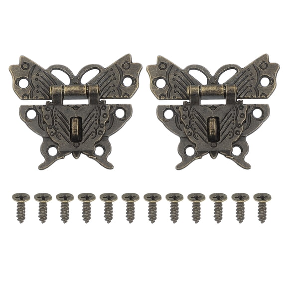 Uxcell Wooden Box Hasp Latch, Butterfly Vintage Engraved Hasp Latch Hook with Mounting Screws Bronze 44x50mm
